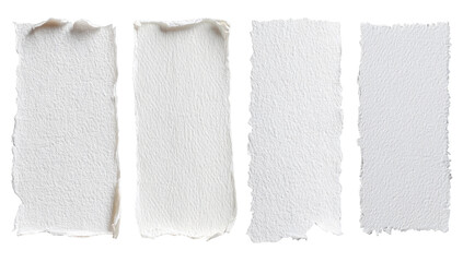 Four rectangular, off-white paper pieces, torn edges