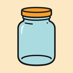 Illustration of a clean and empty glass jar with an orange lid, perfect for storing homemade preserves or crafting supplies, rendered in a simple, minimalist style, isolated on white