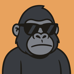 Illustration of a cool cartoon gorilla wearing sunglasses, radiating confidence and style, a fun and cheerful illustration of wildlife with a touch of humor, a positive and adorable image