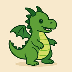 Illustration of a charming green dragon cartoon with a friendly smile, perfect for childrens illustrations, fantasy themes, or cute character designs, showcasing a playful and whimsical