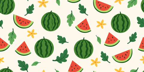 Seamless pattern watermelon. Trendy hand drawn texture. Modern abstract design for paper, cover, fabric., textile. Vintage seamless watermelon