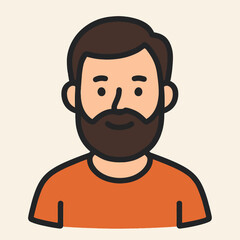 Illustration of a cartoon portrait of a man with a beard, a simple and modern flat vector illustration of a handsome male character, an isolated avatar for a user account or profile