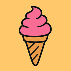 Illustration of a delightful ice cream cone illustration featuring a pink scoop of ice cream, perfect for adding a touch of sweetness to any design, isolated on white background