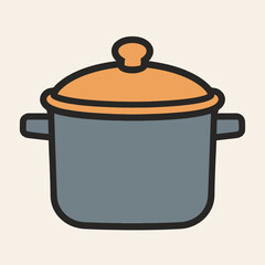 Illustration of a simple cartoon pot with a lid, perfect for illustrating cooking, food preparation, or kitchenware, ideal for recipes, culinary blogs, or educational materials, isolated on