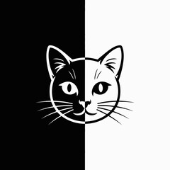 Black and White Cat Face Symmetry Illustration Creative Design Art