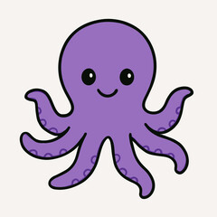 Illustration of cute purple octopus cartoon illustration isolated on white background adorable sea animal with tentacles and smile, perfect for childrens designs and marinethemed projects