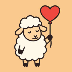 Illustration of a cute cartoon sheep is holding a red heartshaped balloon, expressing love and joy in a funny and adorable way vector illustration for valentines day or any romantic
