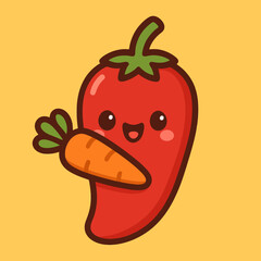 Illustration of a delightful cartoon illustration of a red pepper hugging a carrot, symbolizing healthy eating and friendship, perfect for foodrelated designs, nutrition campaigns, and