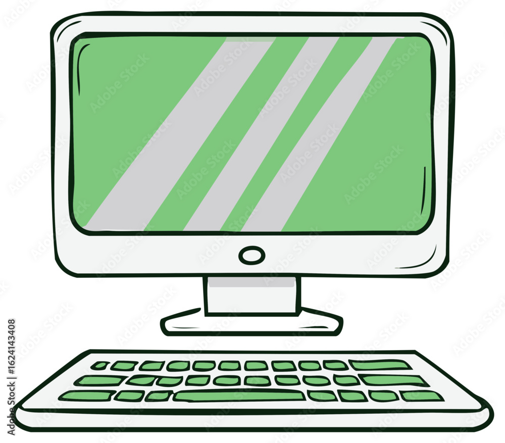 Poster cartoon personal computer illustration with screen and keyboard for artistic design element