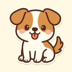 Illustration of a charming cartoon dog with a happy expression, sitting and looking cheerful, a cute and playful puppy with brown and white fur, perfect for childrens illustrations