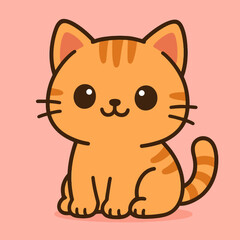 Illustration of adorable cartoon ginger cat illustration on a pink background, perfect for childrens books, greeting cards, or any design project needing a touch of cuteness and cheerfulness
