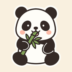 Illustration of adorable giant panda sticker eating bamboo, a cute cartoon illustration of a hungry animal enjoying its meal, isolated on white background, perfect for childrens designs and