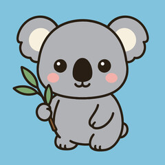 Illustration of this adorable koala illustration showcases a cute cartoon character with a sweet and friendly expression, holding a eucalyptus branch, perfect for adding a touch of kawaii
