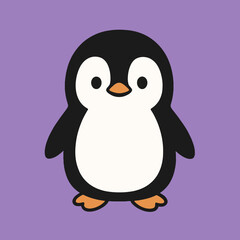 Illustration of cute penguin cartoon illustration, a kawaii and adorable bird character with a sweet face, perfect for childrens designs, cheerful and playful, isolated on a purple