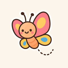 Illustration of charming cartoon butterfly with colorful wings, perfect for springtime designs, childrens illustrations, and adding a touch of kawaii to any project, isolated on white