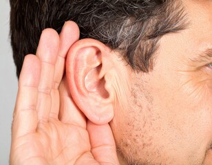 Close-up of a person listening intently.