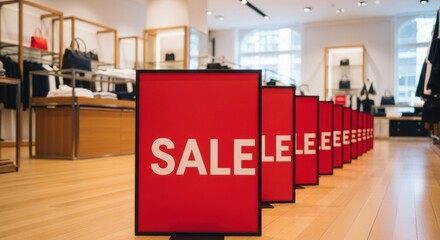 Retail store interior with sale signs