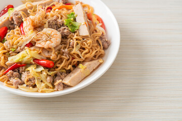 Instant noodles spicy salad on plate