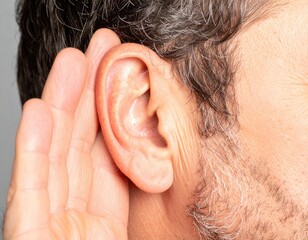Close-up of a person listening intently.