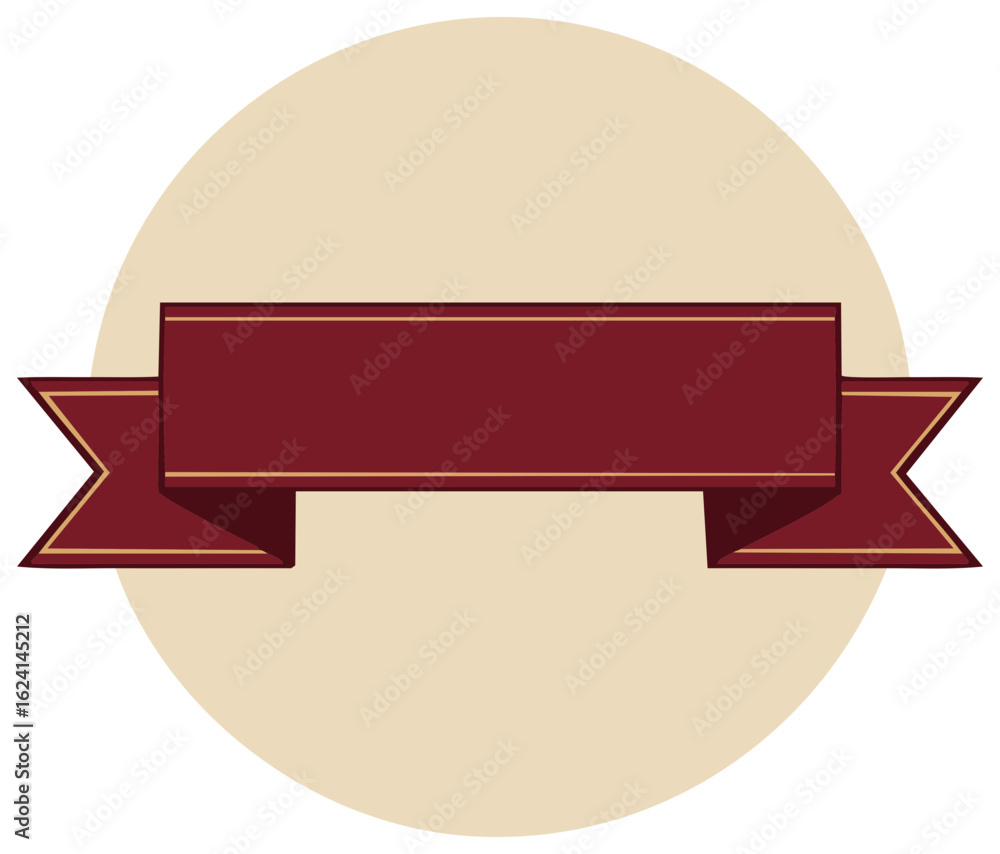 Poster elegant crimson ribbon banner with cream circle backdrop, perfect for adding text or a logo, design 
