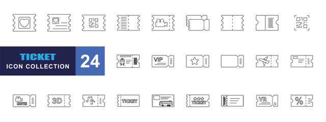 collection of ticket icon, editable stroke.	