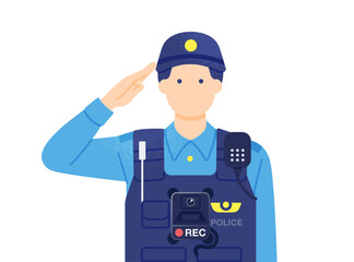 ウェアラブルカメラを装着した警察官のベクターイラスト素材