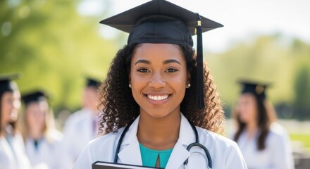 Radiant Medical Graduate: Smiling Doctor in Cap and Gown on Graduation Day