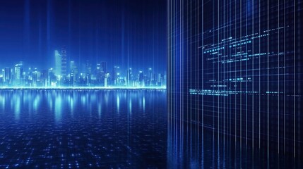 Futuristic Cityscape with Digital Overlay