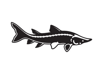 Lake Sturgeon Silhouette with Distinctive Fins, Barbels, and Elongated Body Profile.