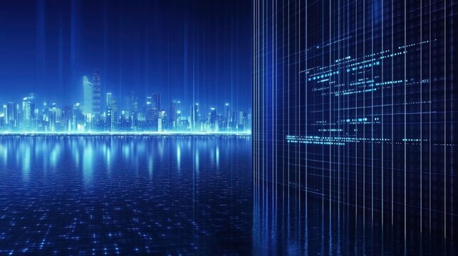 Futuristic Cityscape with Digital Overlay