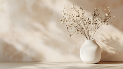 Fototapeta premium A plain light cream background with an aesthetic plant pot. Illustration for interior design background.