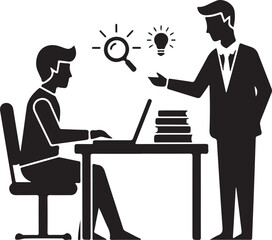 Two businessmen collaborating on a project with laptop and books collaboration teamwork