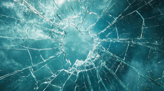 Shattered teal glass, a hole in the sky