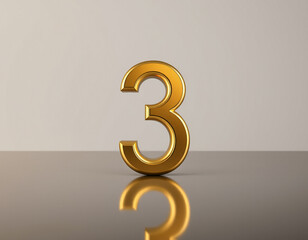 Golden Number Three 3 Reflecting on Surface digit