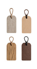Four rectangular cutting boards,  light beige, beige-tan, light brown, and dark brown,  with knotted leather handles