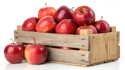 Red Apples in wooden crate in white background