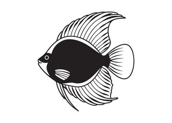 Discus Fish Side Silhouette in Black Flat Vector for Marine Wildlife Design Themes.