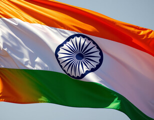 Indian Flag Waving Against Clear Sky national flag