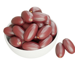 3D illustration of a full bowl of dates. A high-energy tropical fruit rich in vitamins, minerals, and fiber — ideal for clean eating.
