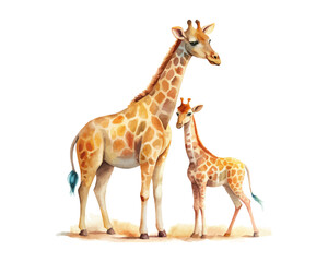 watercolor mother giraffe with her kid vector illustration isolated on white background