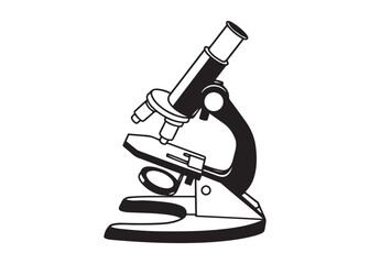 Vector Silhouette of Microscope in Black and White for Science and Education Themes.