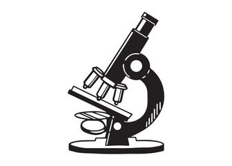 Vector Silhouette of Microscope in Black and White for Science and Education Themes.