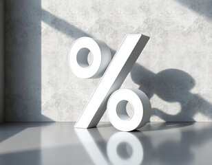 White 3 D Percent Symbol on Concrete Wall with Shadows