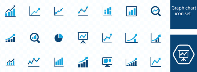 Business graphs and charts web icons set. Statistics and analytics - simple thin line icons collection. Containing data, charts diagram, down or up arrow and more