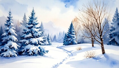 Watercolor snow scene cute