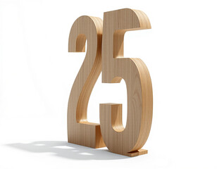 Wooden number 25 with light wood grain texture twenty five