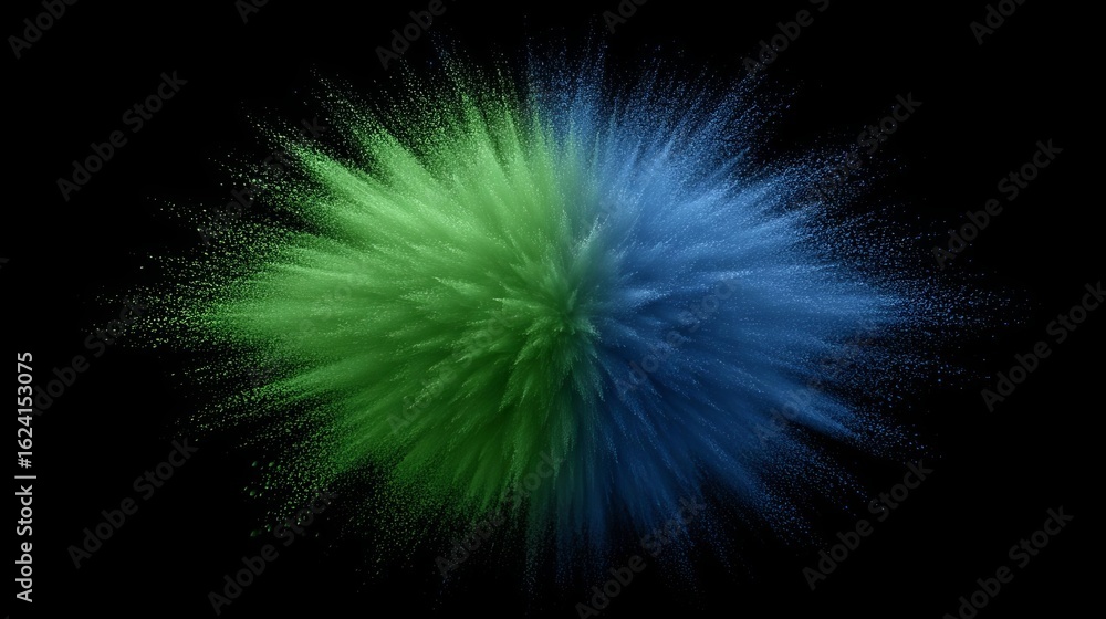 Poster a vivid splash of blue and green, creating an abstract explosion.