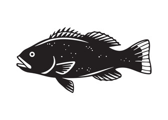 Black Bass Fish Silhouette in Vector Style with Detailed Fins and Streamlined Profile.