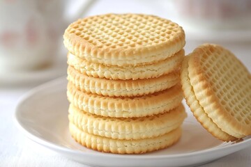 Stacked cookies on a plate, light and airy