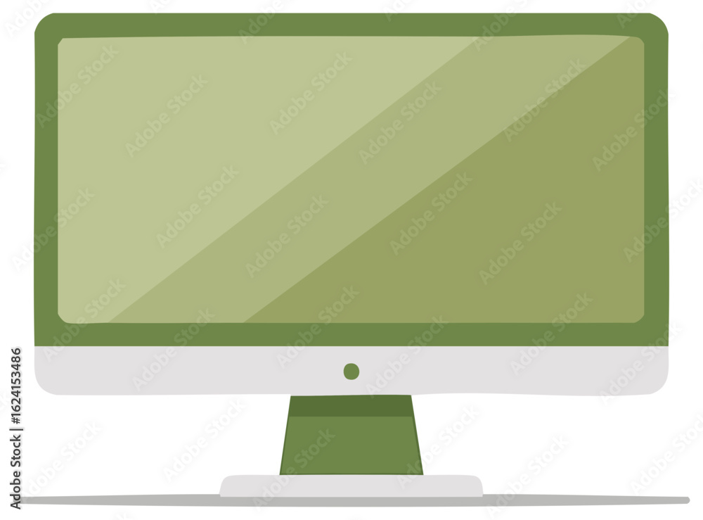 Aufkleber modern all in one computer monitor with green display flat vector illustration